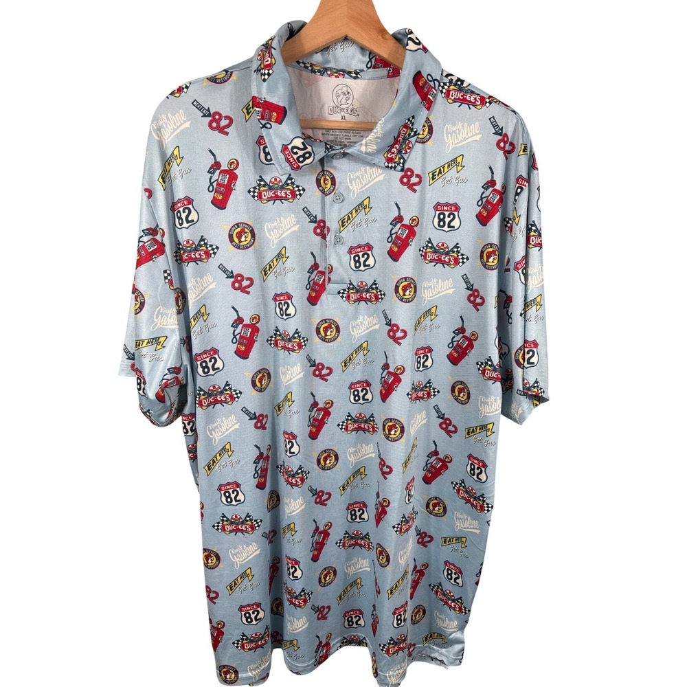 Buc-ees Gas Pump Route 66 All Over Print Short Sleeve‎ Polo Shirt Mens XL Casual